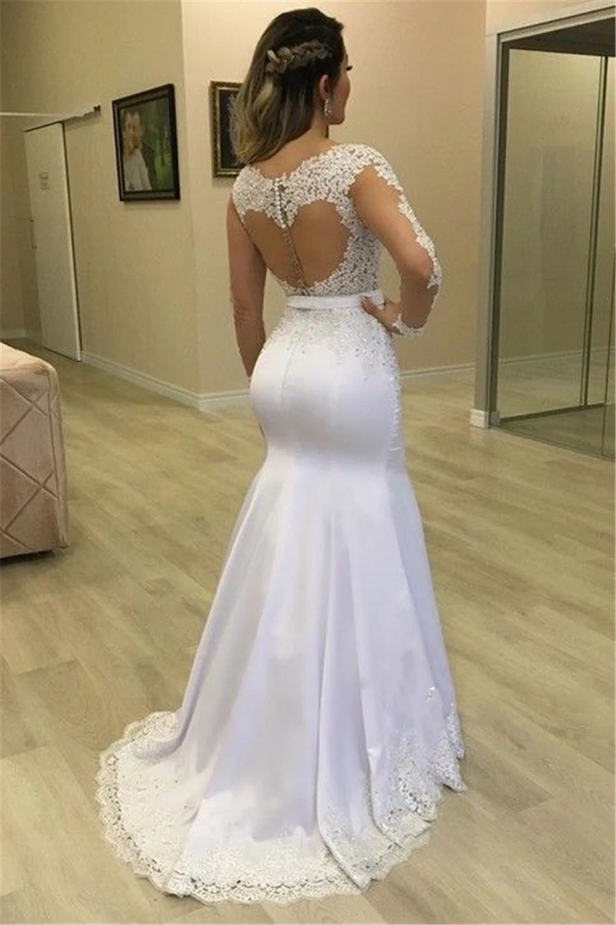 Sheer Long Sleeves Mermaid Wedding Dresses See Through Back Custom Two Pieces Bridal Gowns Modest Vestidos De Novia