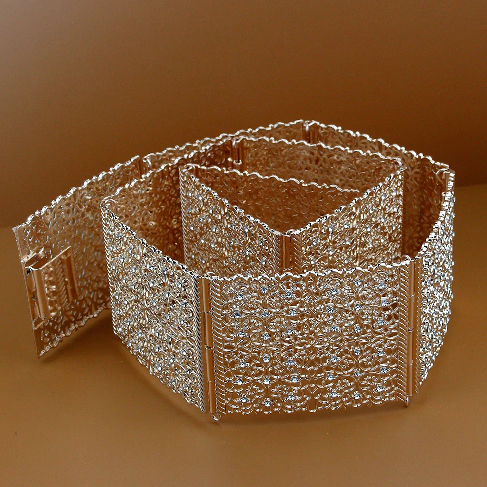 Sunspicems Morocco Caftan Belt Waistband For Women Crystal Arabic Bridal Wedding Jewlery Metal Waist Chain Adjustable Length