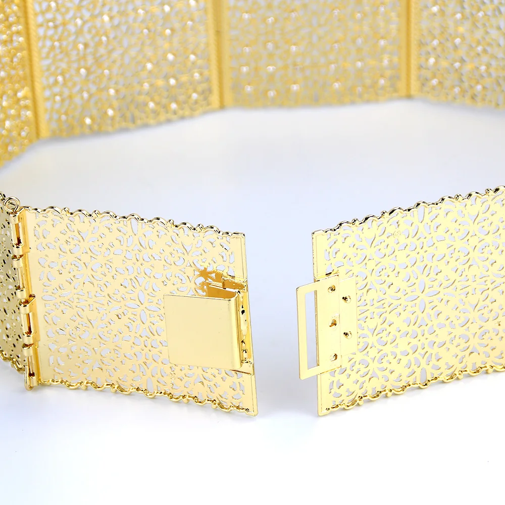 Sunspicems Morocco Caftan Belt Waistband For Women Crystal Arabic Bridal Wedding Jewlery Metal Waist Chain Adjustable Length