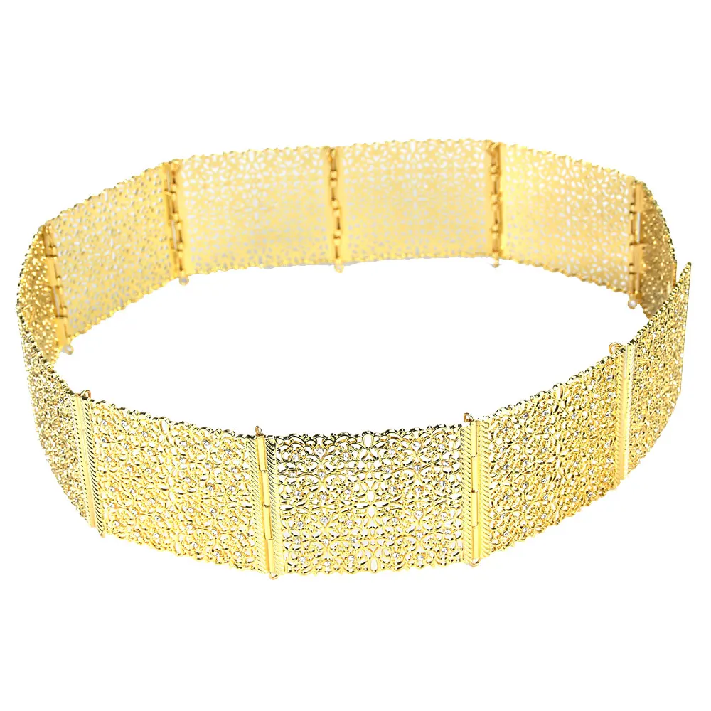 Sunspicems Morocco Caftan Belt Waistband For Women Crystal Arabic Bridal Wedding Jewlery Metal Waist Chain Adjustable Length