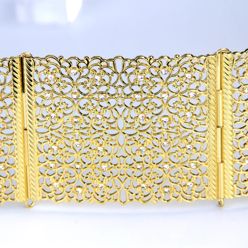 Sunspicems Morocco Caftan Belt Waistband For Women Crystal Arabic Bridal Wedding Jewlery Metal Waist Chain Adjustable Length