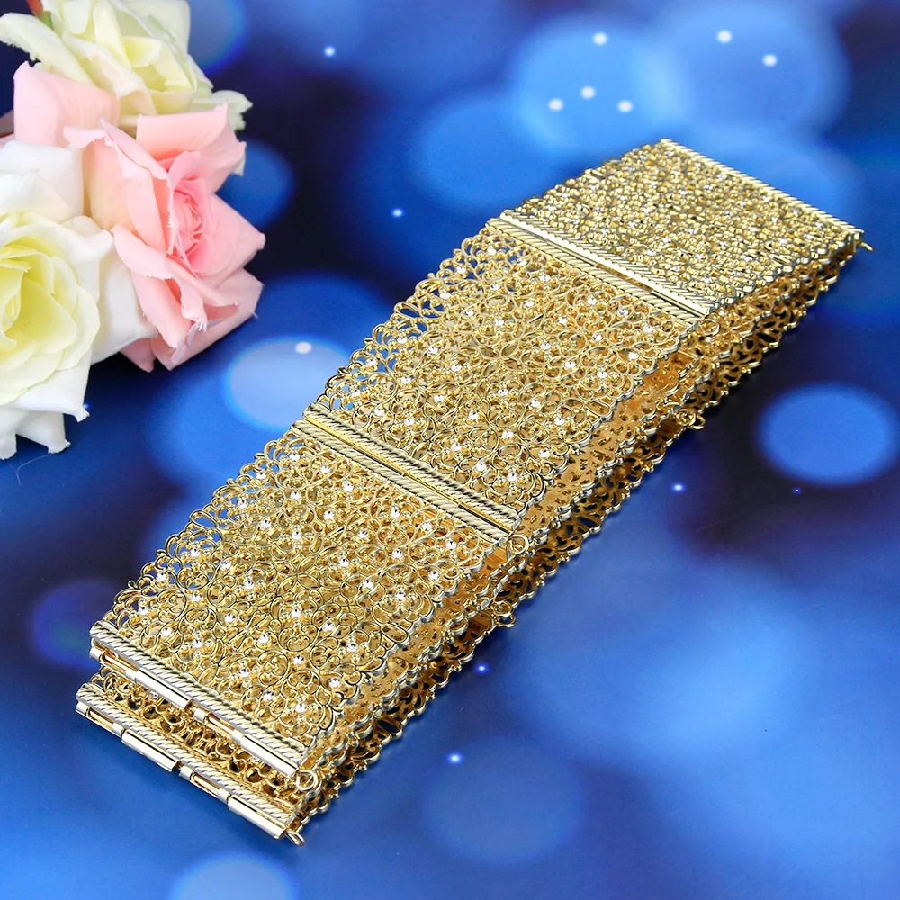 Sunspicems Morocco Caftan Belt Waistband For Women Crystal Arabic Bridal Wedding Jewlery Metal Waist Chain Adjustable Length
