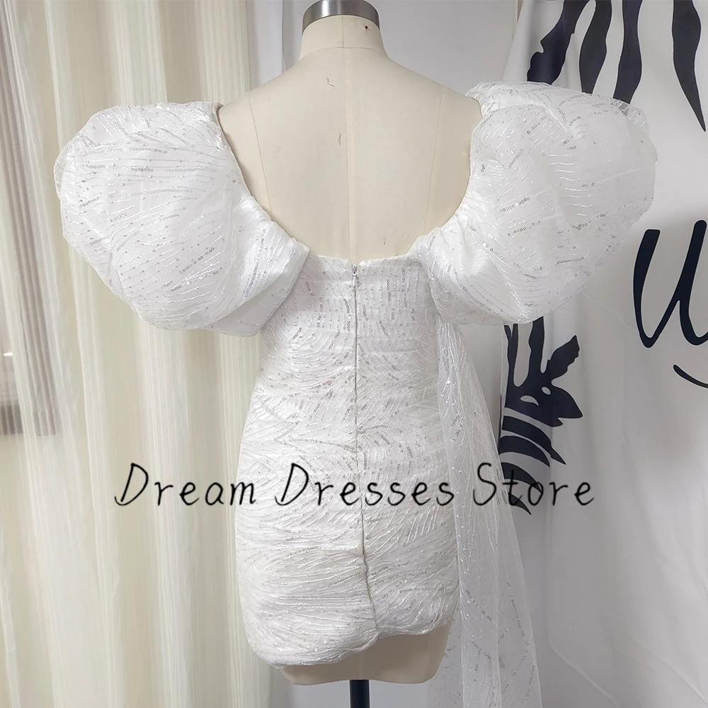 Puff Short Sleeve Sheath Pleat Strapless Ivory Evening Dresses for Women Sequined Prom Gowns for Ladies Party Custom Summer Club