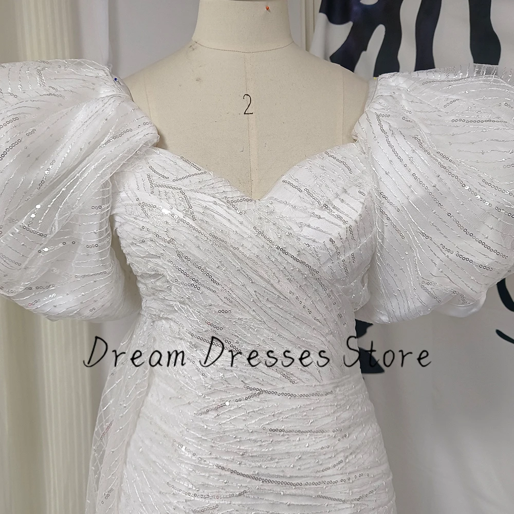 Puff Short Sleeve Sheath Pleat Strapless Ivory Evening Dresses for Women Sequined Prom Gowns for Ladies Party Custom Summer Club