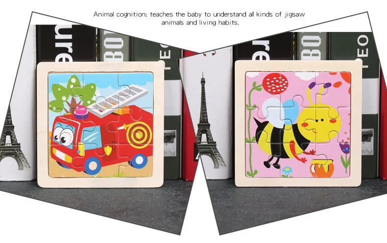 Wooden Toys 11x11cm Jigsaw 3d Puzzle Cartoon Animal Traffic Wooden Puzzle Game Montessori Educational Toys For Children