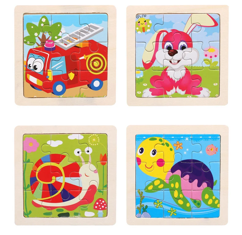 Wooden Toys 11x11cm Jigsaw 3d Puzzle Cartoon Animal Traffic Wooden Puzzle Game Montessori Educational Toys For Children
