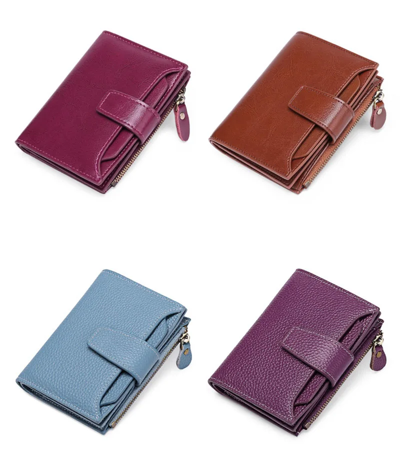 New Short Women Wallets Genuine Leather Zipper Coin Pocket Women Name Engraved High Quality Card Holder Kpop Female Wallet