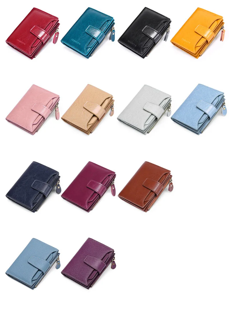 New Short Women Wallets Genuine Leather Zipper Coin Pocket Women Name Engraved High Quality Card Holder Kpop Female Wallet