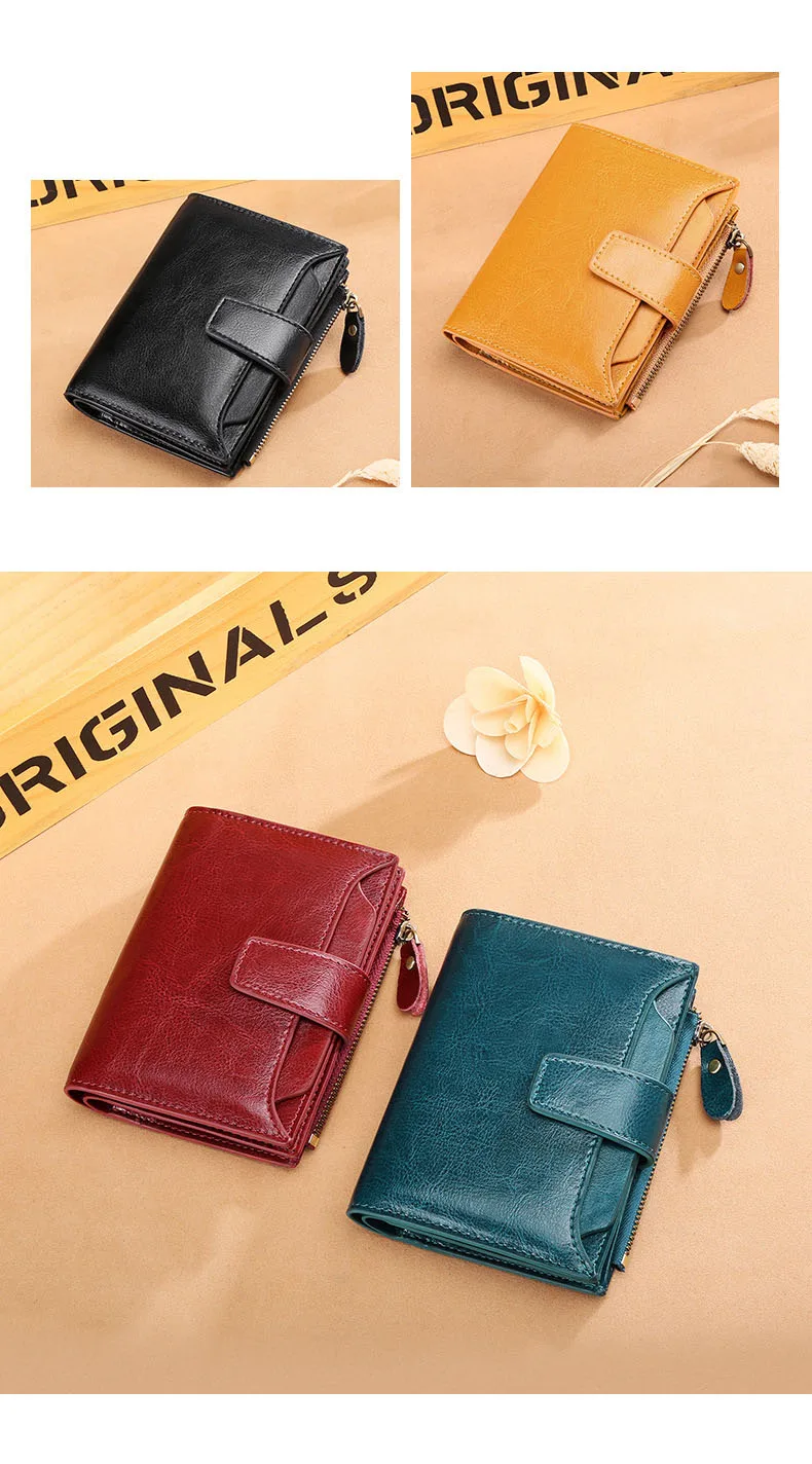 New Short Women Wallets Genuine Leather Zipper Coin Pocket Women Name Engraved High Quality Card Holder Kpop Female Wallet