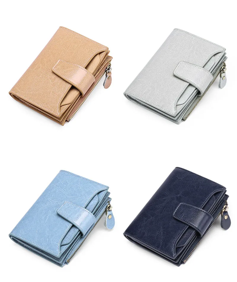 New Short Women Wallets Genuine Leather Zipper Coin Pocket Women Name Engraved High Quality Card Holder Kpop Female Wallet