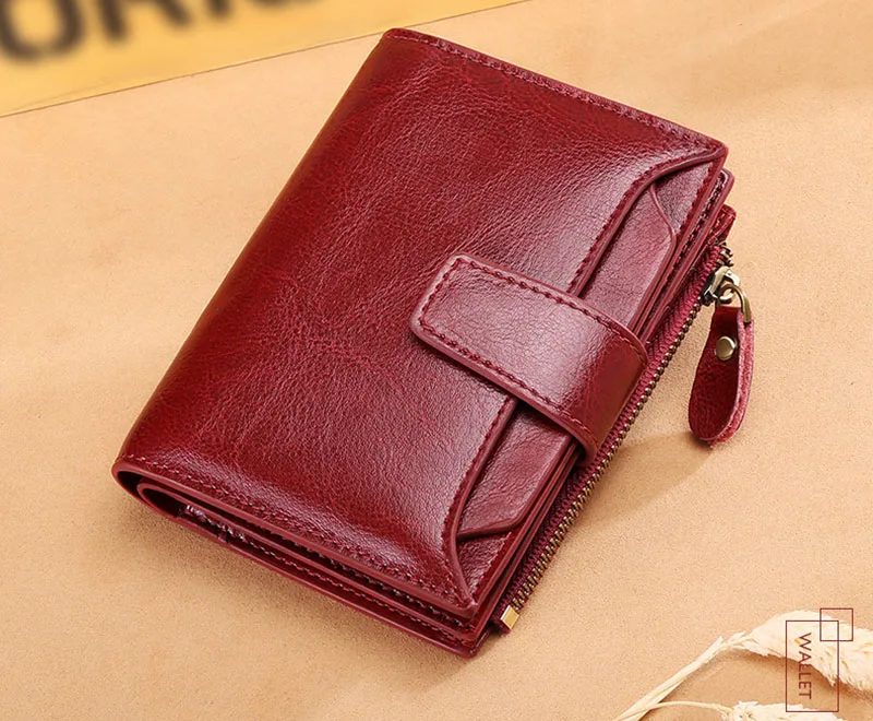 New Short Women Wallets Genuine Leather Zipper Coin Pocket Women Name Engraved High Quality Card Holder Kpop Female Wallet