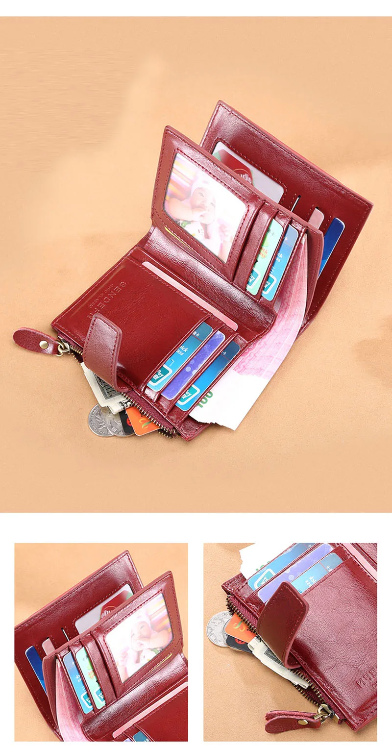 New Short Women Wallets Genuine Leather Zipper Coin Pocket Women Name Engraved High Quality Card Holder Kpop Female Wallet