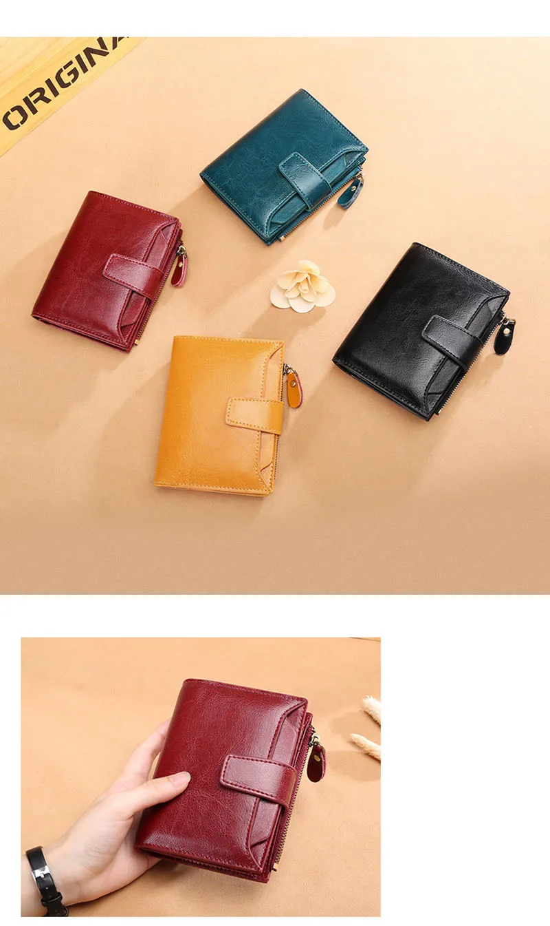 New Short Women Wallets Genuine Leather Zipper Coin Pocket Women Name Engraved High Quality Card Holder Kpop Female Wallet