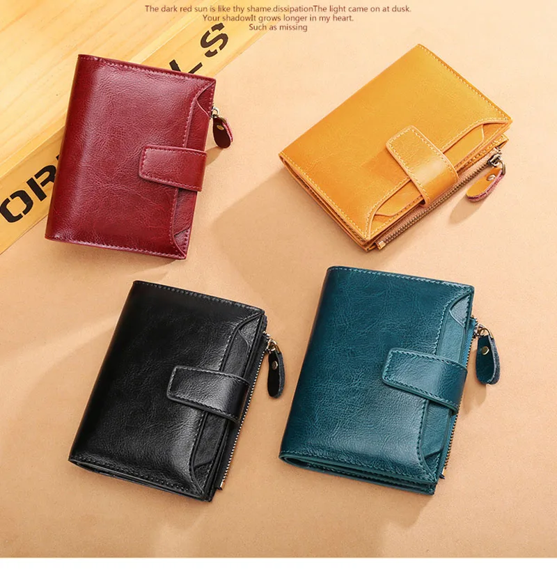 New Short Women Wallets Genuine Leather Zipper Coin Pocket Women Name Engraved High Quality Card Holder Kpop Female Wallet