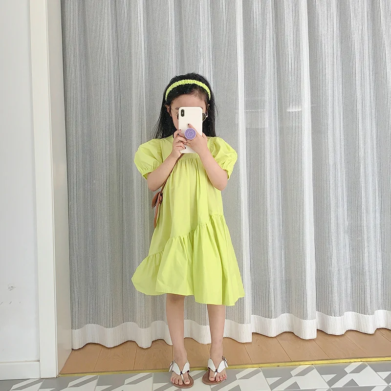 Baby Girls Dresses Summer New Stitching Short-Sleeved Irregular Dress Big Swing Edge Princess Dress Fashion Children'S Clothing