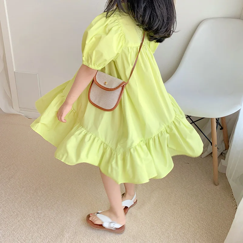 Baby Girls Dresses Summer New Stitching Short-Sleeved Irregular Dress Big Swing Edge Princess Dress Fashion Children'S Clothing