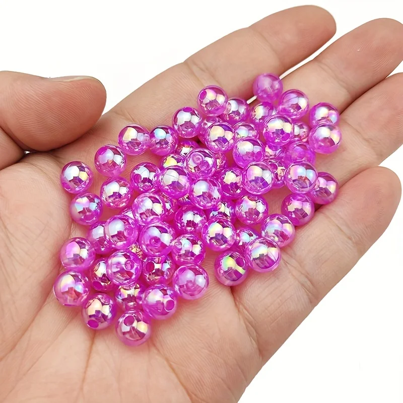 100pcs 6/8/10mm Acrylic Imitation Pearl Beads、 Random Mixed Color、AB Color 、with Hole Loose Bead Diy Handmade Jewelry Material