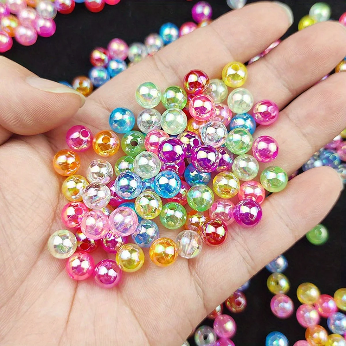 100pcs 6/8/10mm Acrylic Imitation Pearl Beads、 Random Mixed Color、AB Color 、with Hole Loose Bead Diy Handmade Jewelry Material