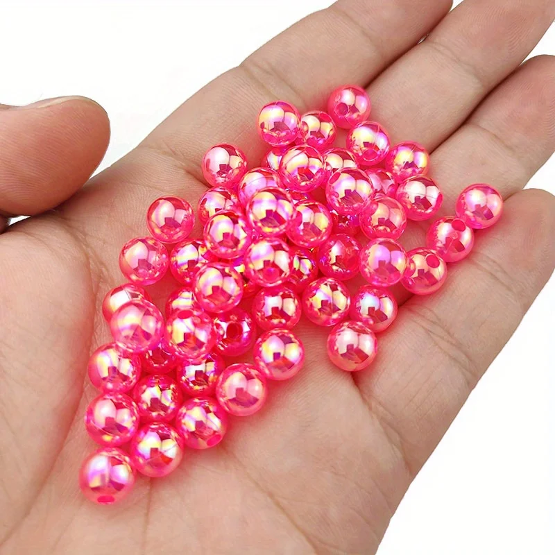 100pcs 6/8/10mm Acrylic Imitation Pearl Beads、 Random Mixed Color、AB Color 、with Hole Loose Bead Diy Handmade Jewelry Material