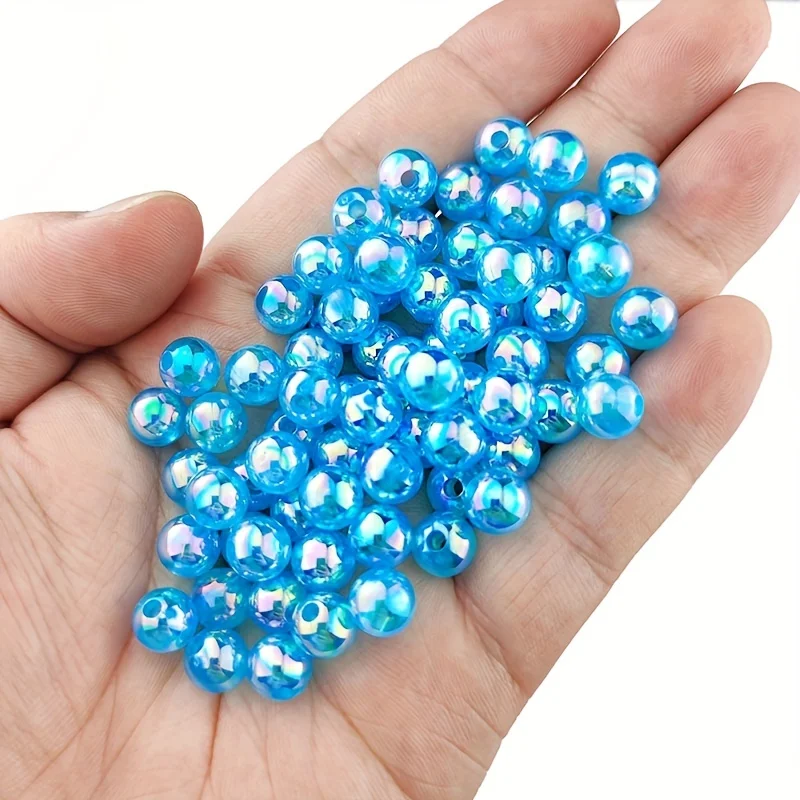 100pcs 6/8/10mm Acrylic Imitation Pearl Beads、 Random Mixed Color、AB Color 、with Hole Loose Bead Diy Handmade Jewelry Material
