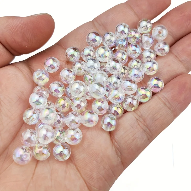 100pcs 6/8/10mm Acrylic Imitation Pearl Beads、 Random Mixed Color、AB Color 、with Hole Loose Bead Diy Handmade Jewelry Material