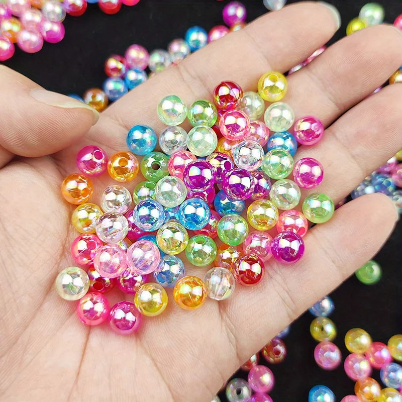 100pcs 6/8/10mm Acrylic Imitation Pearl Beads、 Random Mixed Color、AB Color 、with Hole Loose Bead Diy Handmade Jewelry Material