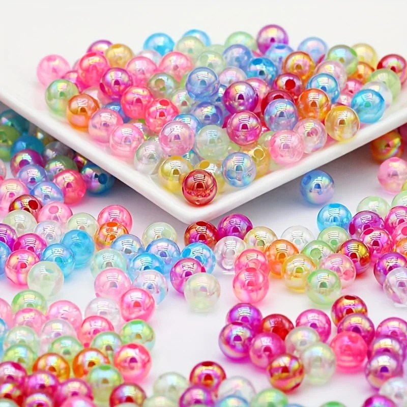 100pcs 6/8/10mm Acrylic Imitation Pearl Beads、 Random Mixed Color、AB Color 、with Hole Loose Bead Diy Handmade Jewelry Material