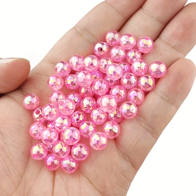 100pcs 6/8/10mm Acrylic Imitation Pearl Beads、 Random Mixed Color、AB Color 、with Hole Loose Bead Diy Handmade Jewelry Material