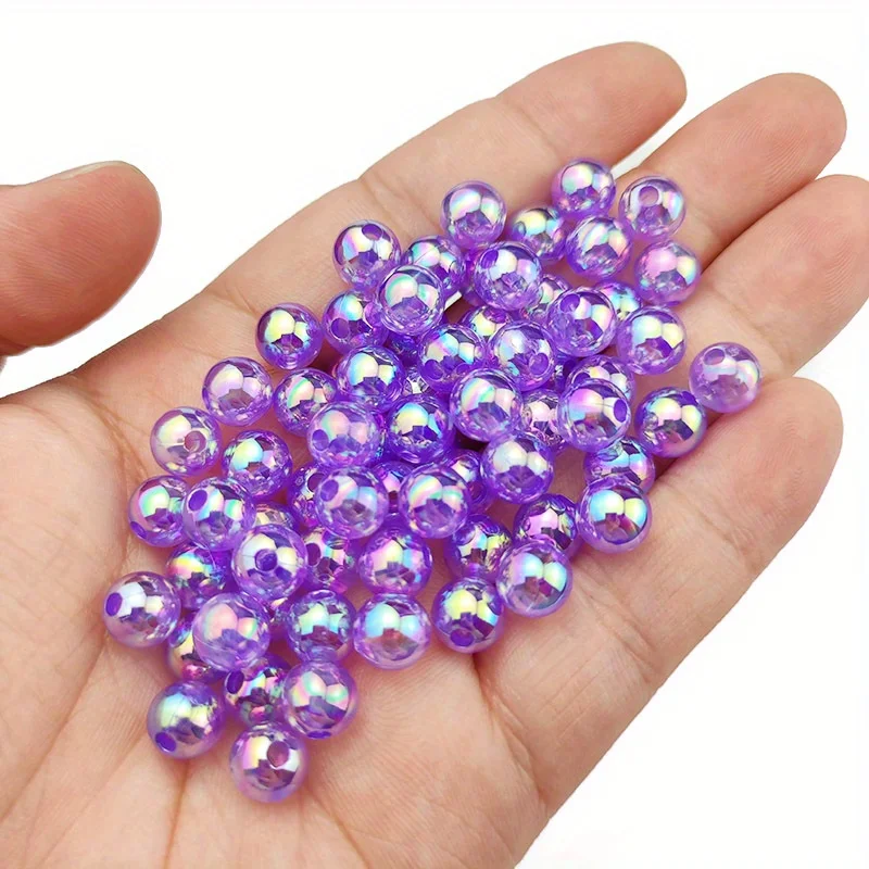 100pcs 6/8/10mm Acrylic Imitation Pearl Beads、 Random Mixed Color、AB Color 、with Hole Loose Bead Diy Handmade Jewelry Material