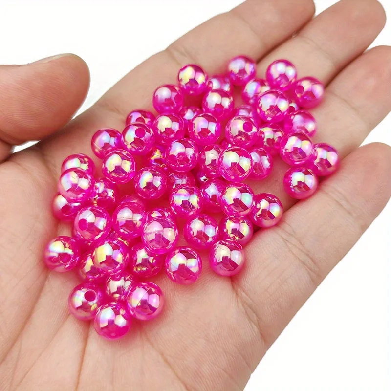 100pcs 6/8/10mm Acrylic Imitation Pearl Beads、 Random Mixed Color、AB Color 、with Hole Loose Bead Diy Handmade Jewelry Material