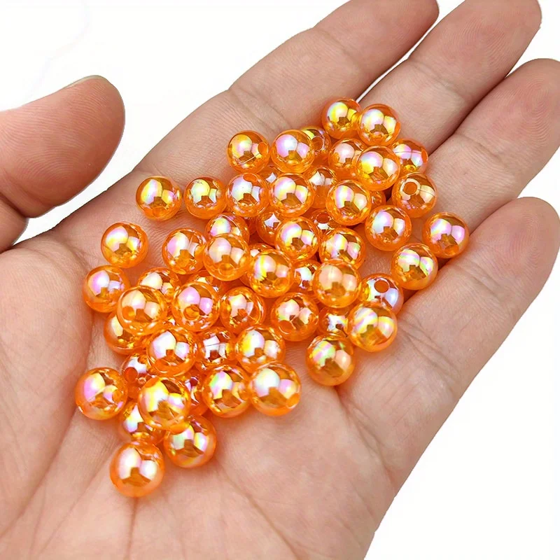 100pcs 6/8/10mm Acrylic Imitation Pearl Beads、 Random Mixed Color、AB Color 、with Hole Loose Bead Diy Handmade Jewelry Material