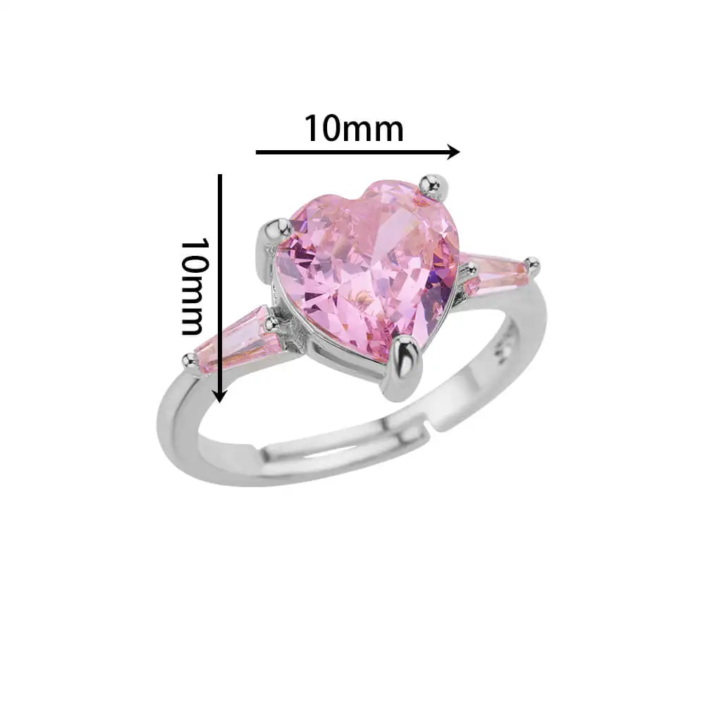 Pink Zircon Heart Rings For Women Gold Plated Stainless Steel Adjustable Heart Ring 2026 Trend Wedding Aesthetic Jewelry Gift