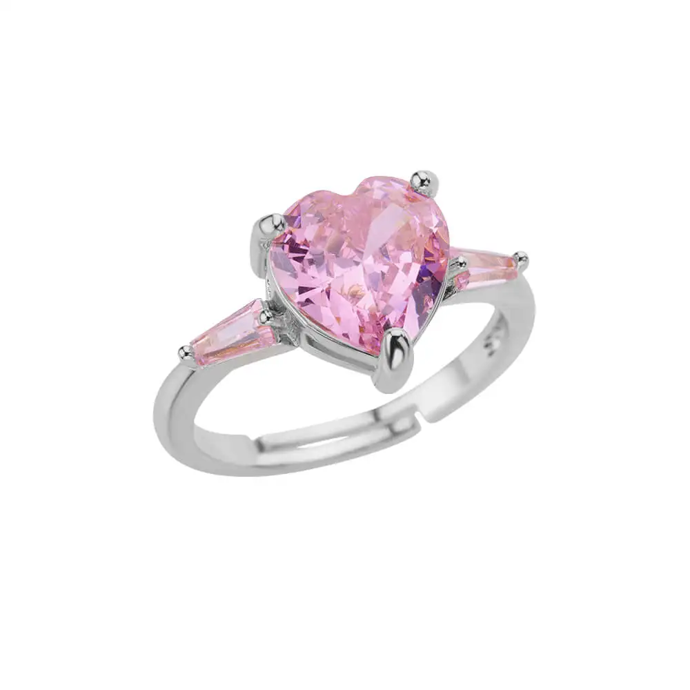 Pink Zircon Heart Rings For Women Gold Plated Stainless Steel Adjustable Heart Ring 2026 Trend Wedding Aesthetic Jewelry Gift