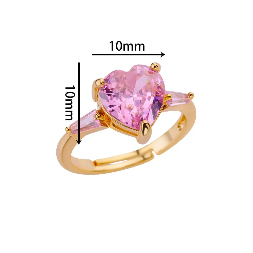 Pink Zircon Heart Rings For Women Gold Plated Stainless Steel Adjustable Heart Ring 2026 Trend Wedding Aesthetic Jewelry Gift