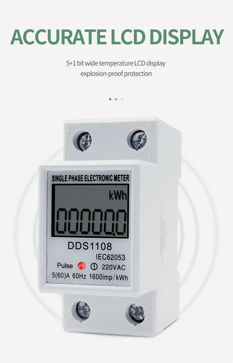 LCD Digital Display Power Consumption Meter Single Phase Energy Meter Watt Wattmeter kWh 230V AC 50Hz 60A Electric Din Rail