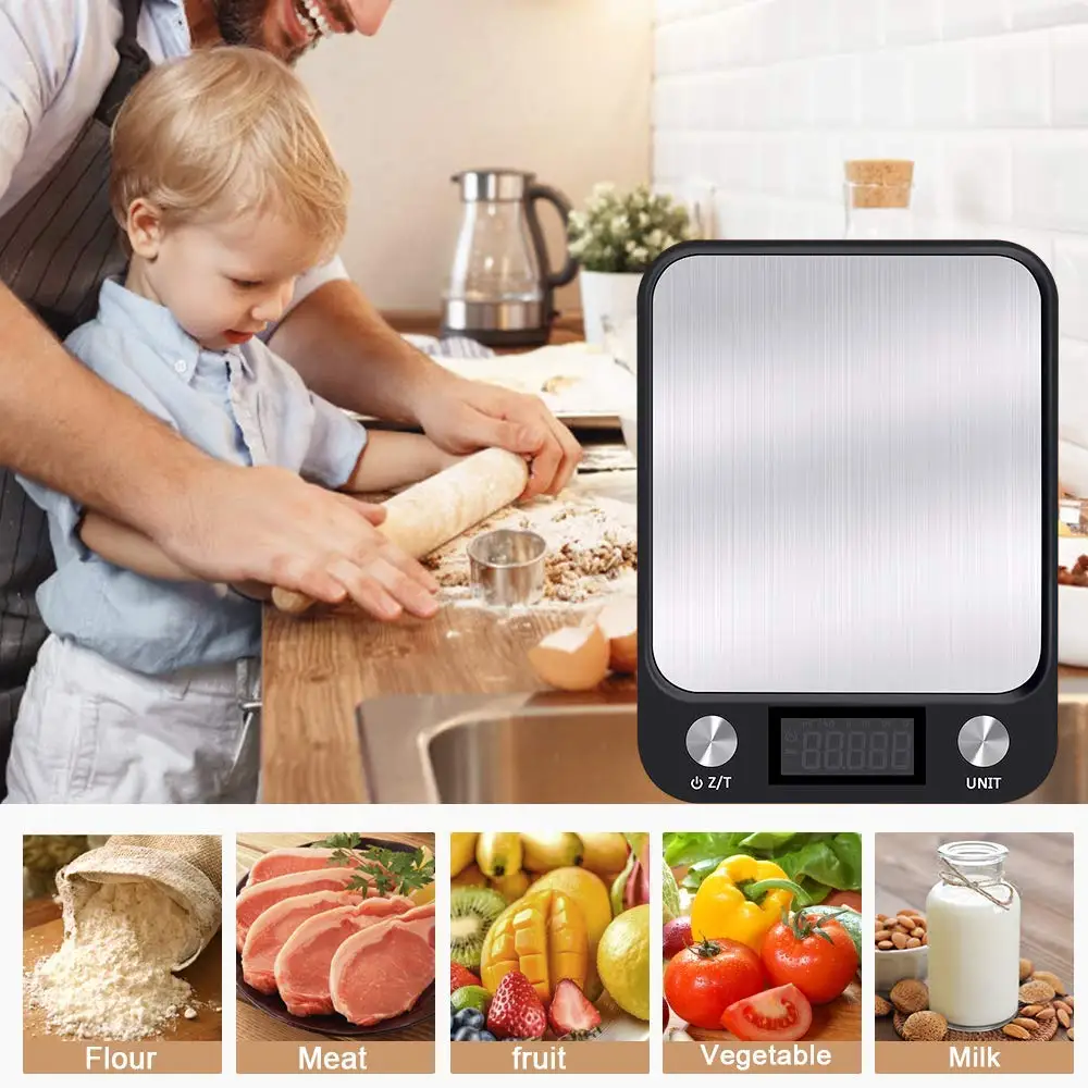 Kitchen Scale 15Kg/1g Weighing Food Coffee Balance Smart Electronic Digital Scales Stainless Steel Design for Cooking and Baking