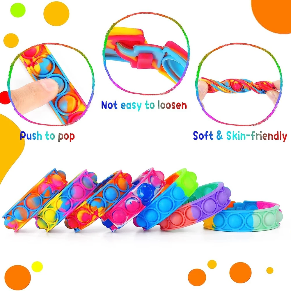12PCS Fidget Toys Pop Bracelet Party Favors Bubble Bracelets Push Poping Sensory Stress Reliever Toys for Kids Children Gifts