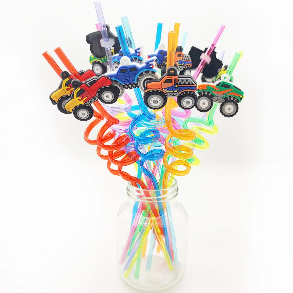 Monster Truck Theme Silicone keychain Drinking Straws Monster Truck Birthday Party Supplies Dessert Plate Napkins Cup Tablecloth