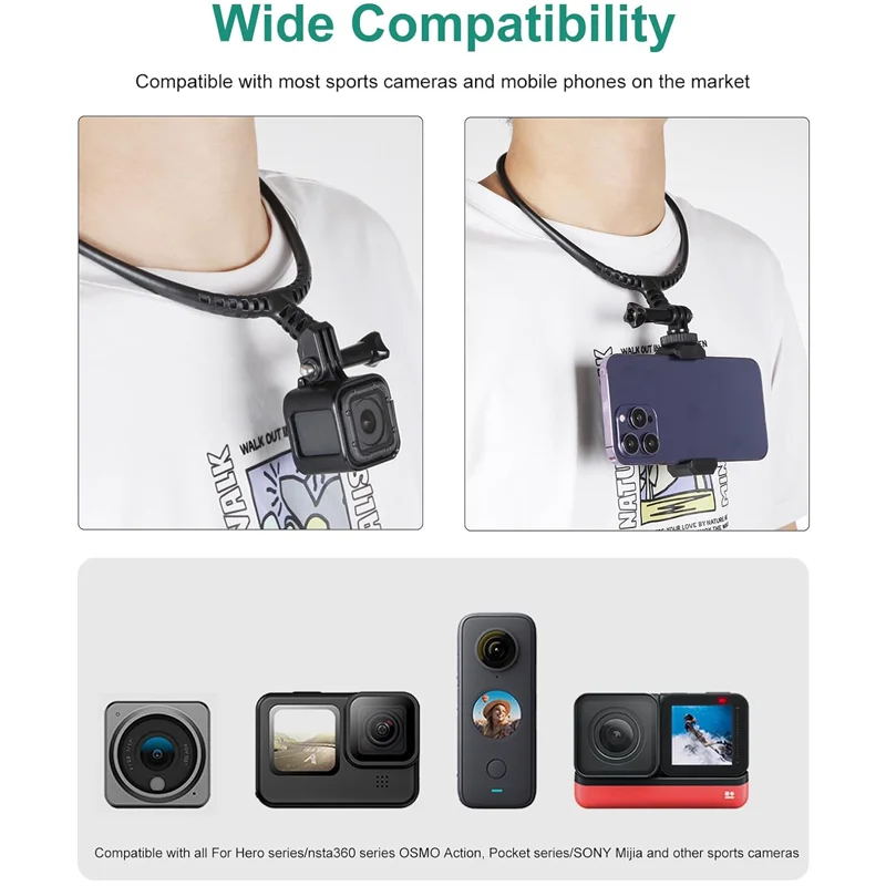 Neck Mount Necklace Holder Camera POV Mount for GoPro Hero 13 12 11 10 9 8 7 AKASO SJCAM DJI Osmo Action Insta360 Action Cameras