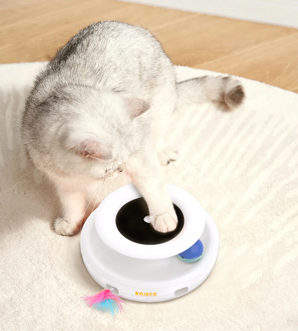 ROJECO 2 in 1 Smart Cat Toys Automatic Feather Fun Ball Toy Set For Cat Dog 5 Modes Electronic Interactive Pet Toy Accessories