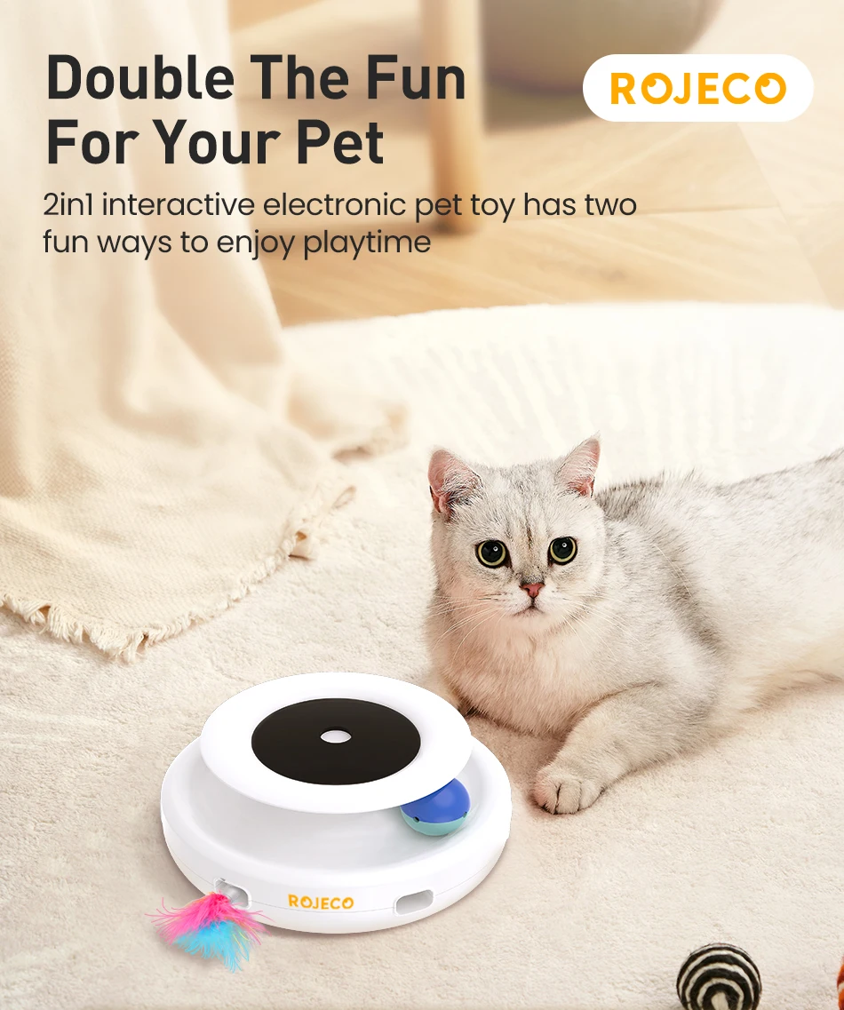 ROJECO 2 in 1 Smart Cat Toys Automatic Feather Fun Ball Toy Set For Cat Dog 5 Modes Electronic Interactive Pet Toy Accessories
