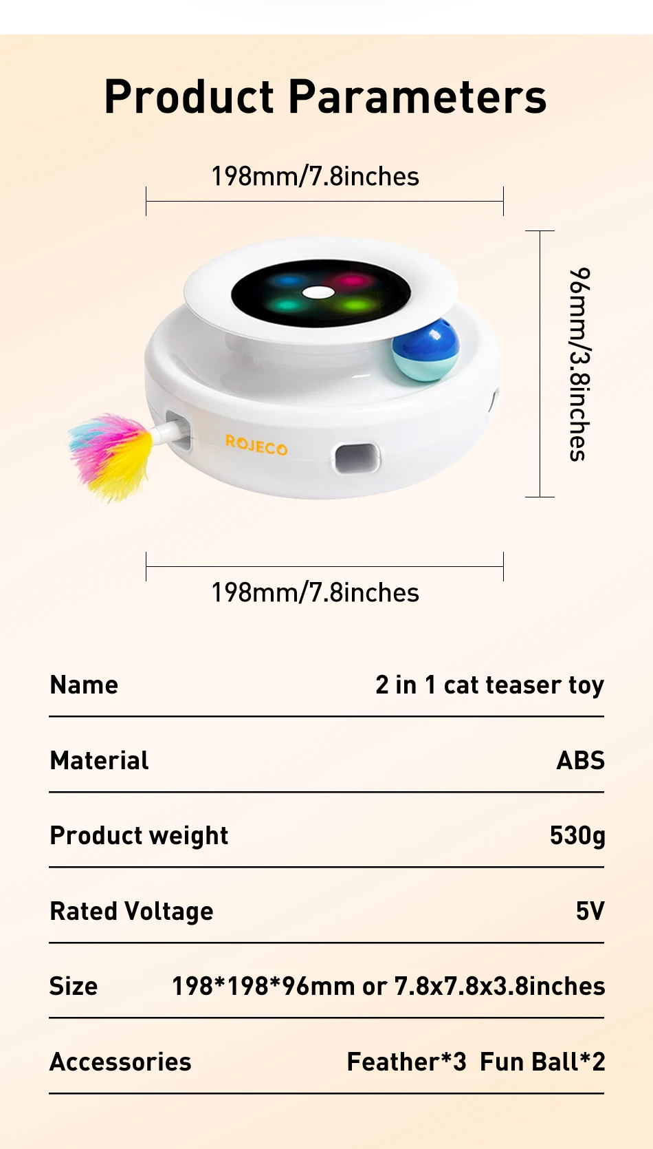 ROJECO 2 in 1 Smart Cat Toys Automatic Feather Fun Ball Toy Set For Cat Dog 5 Modes Electronic Interactive Pet Toy Accessories