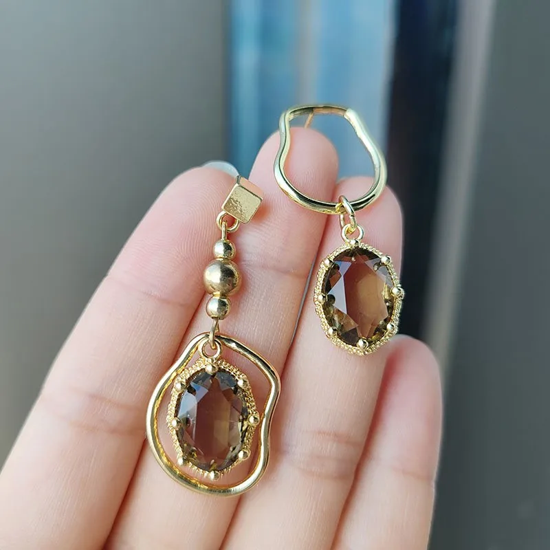 Asymmetrical Vintage Crystal Pendant Earrings For Women Korean Fashion Irregular Geometric Earrings Office Party Jewelry Gifts