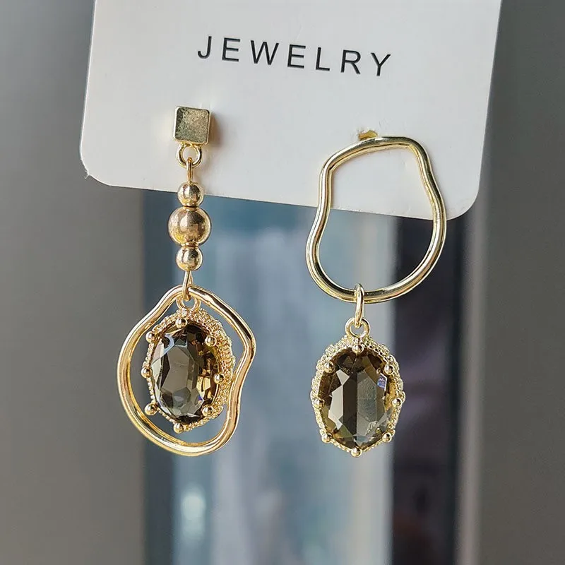 Asymmetrical Vintage Crystal Pendant Earrings For Women Korean Fashion Irregular Geometric Earrings Office Party Jewelry Gifts