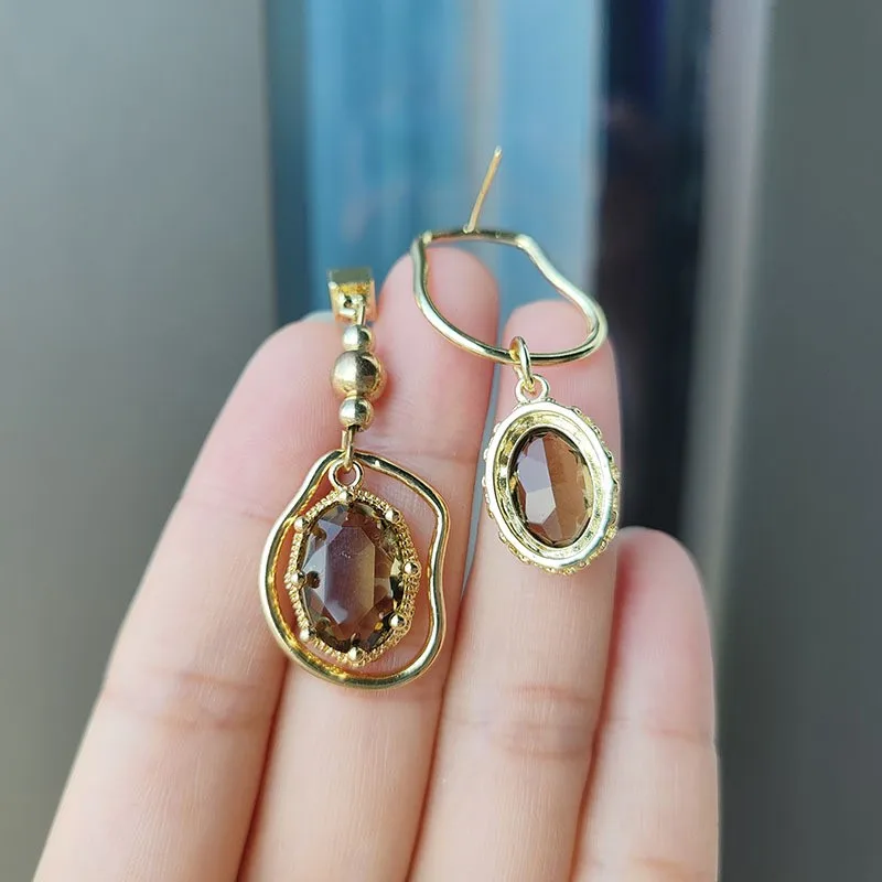 Asymmetrical Vintage Crystal Pendant Earrings For Women Korean Fashion Irregular Geometric Earrings Office Party Jewelry Gifts