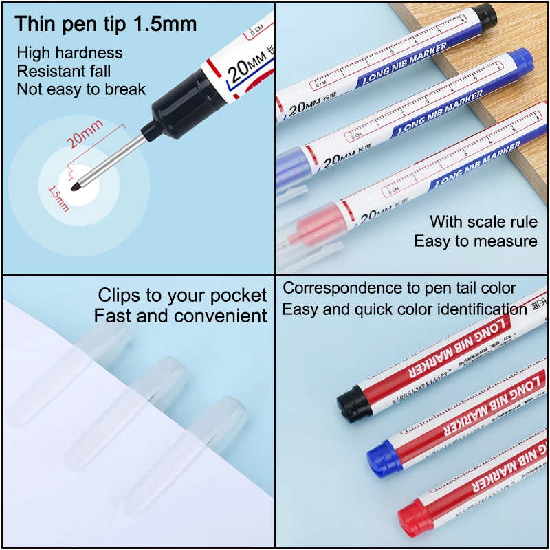 8Pcs/Set 20mm Deep Hole Long Nib Head Markers For Metal Perforating Pen Waterproof Bathroom Woodworking Decoration Multi-Purpose