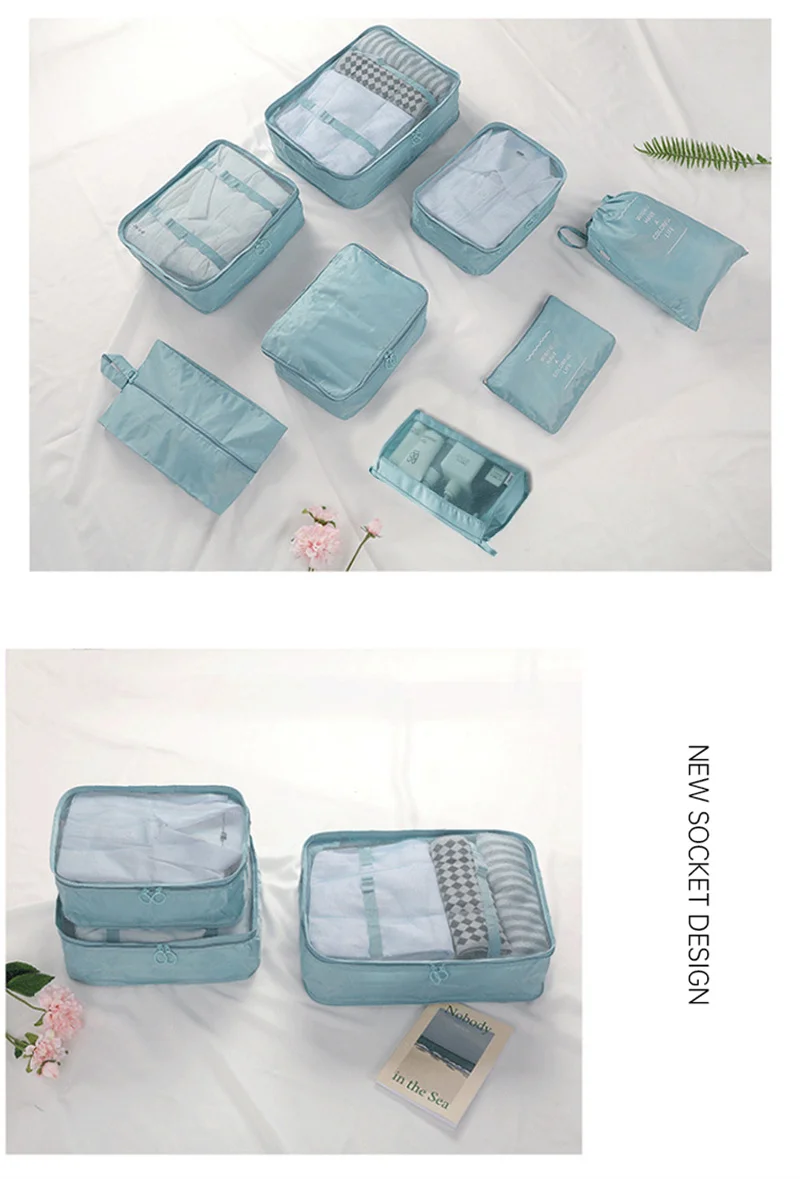 7Pcs Folding Travel Organizer Storage Bags Wardrobe Cube Suitcase Packing Set Storages Luggage Clothes Shoe Box