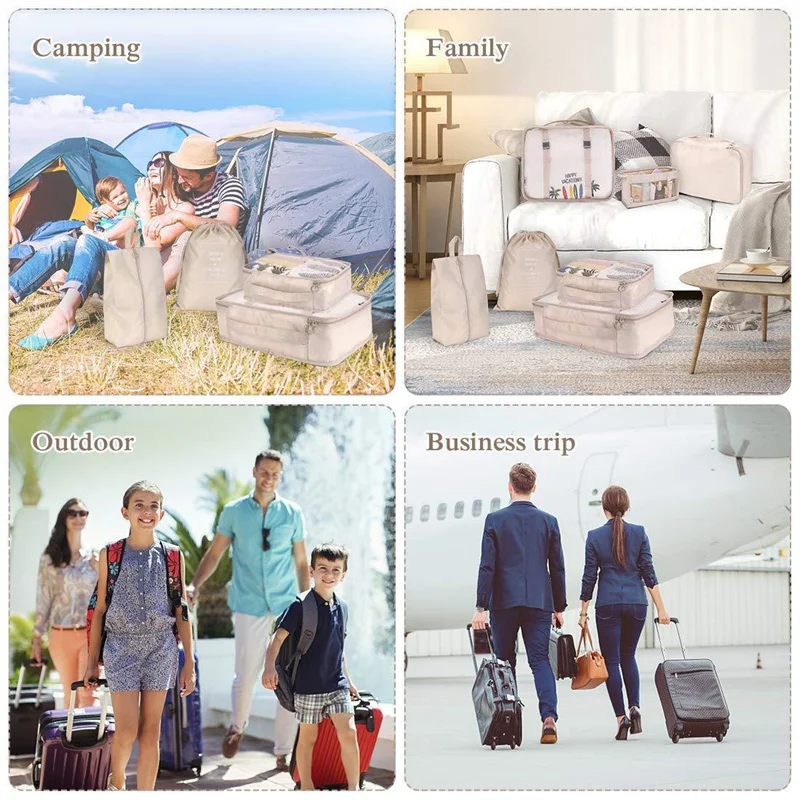 7Pcs Folding Travel Organizer Storage Bags Wardrobe Cube Suitcase Packing Set Storages Luggage Clothes Shoe Box