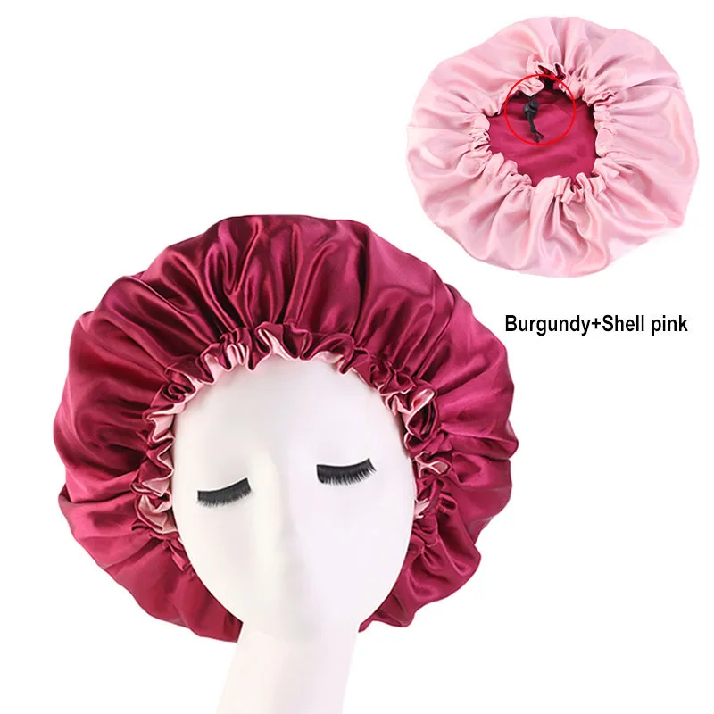 New Women Solid Reversible Satin Bonnet For Curly Hair Cap Double Layer Adjustable Sleep Cap Elastic Hair Cap Haircare Night Hat