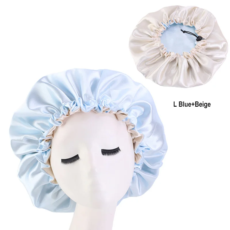 New Women Solid Reversible Satin Bonnet For Curly Hair Cap Double Layer Adjustable Sleep Cap Elastic Hair Cap Haircare Night Hat